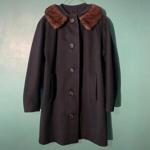 Vintage 1950s 60s wool petty coat with real fur collar